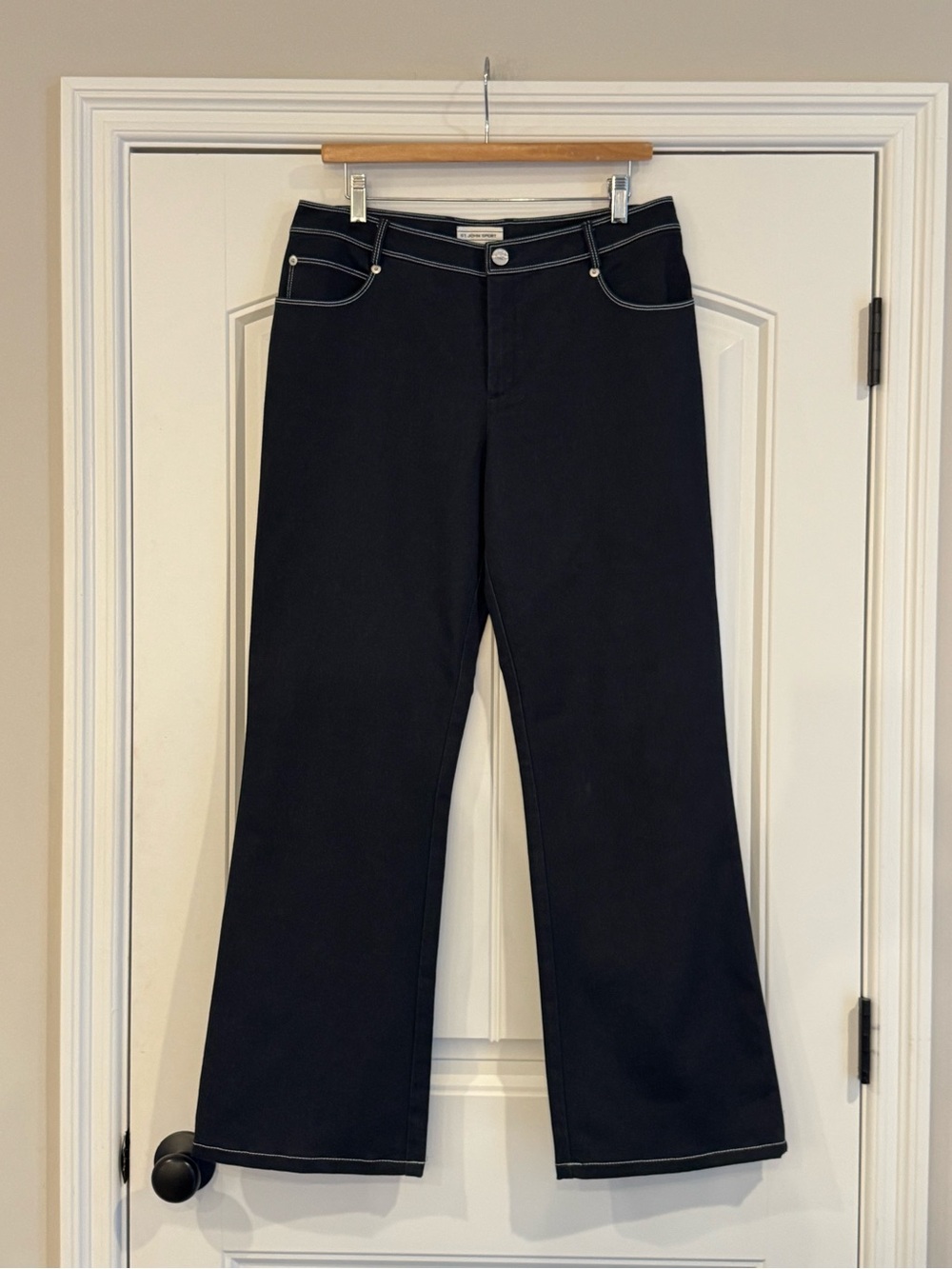St John Sport Women's Navy Low Rise Stretch Denim Wide-Leg Pant Size 10